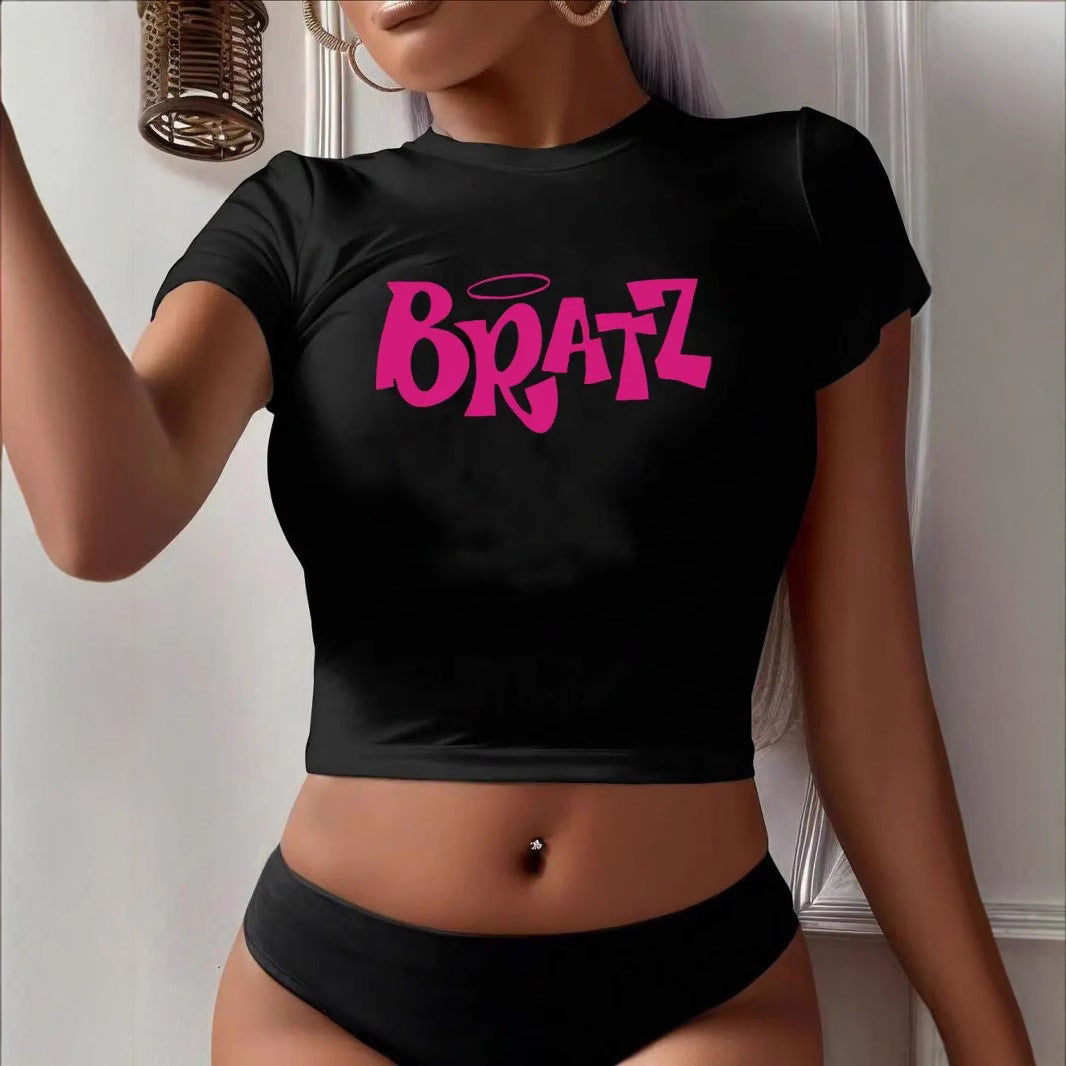 Fashionable summer short letter printed spicy girl casual and comfortable slim fit short sleeved T-shirt top