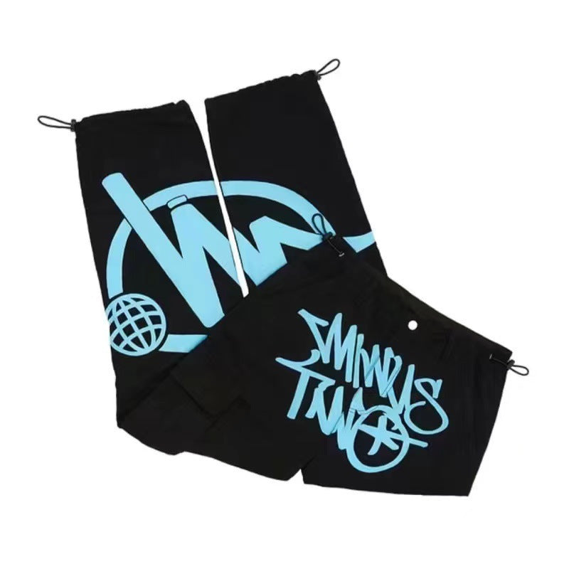American high street hip-hop printed planet pants, niche fashion brand work pants, loose straight leg casual pants