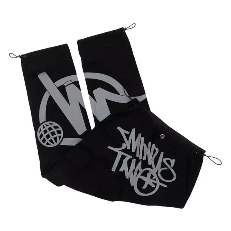 American high street hip-hop printed planet pants, niche fashion brand work pants, loose straight leg casual pants