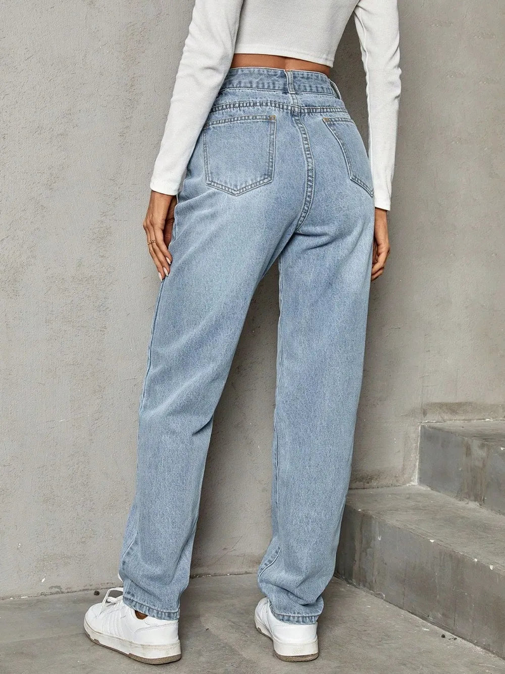 Fashionable trend slimming casual high waisted loose denim pants
