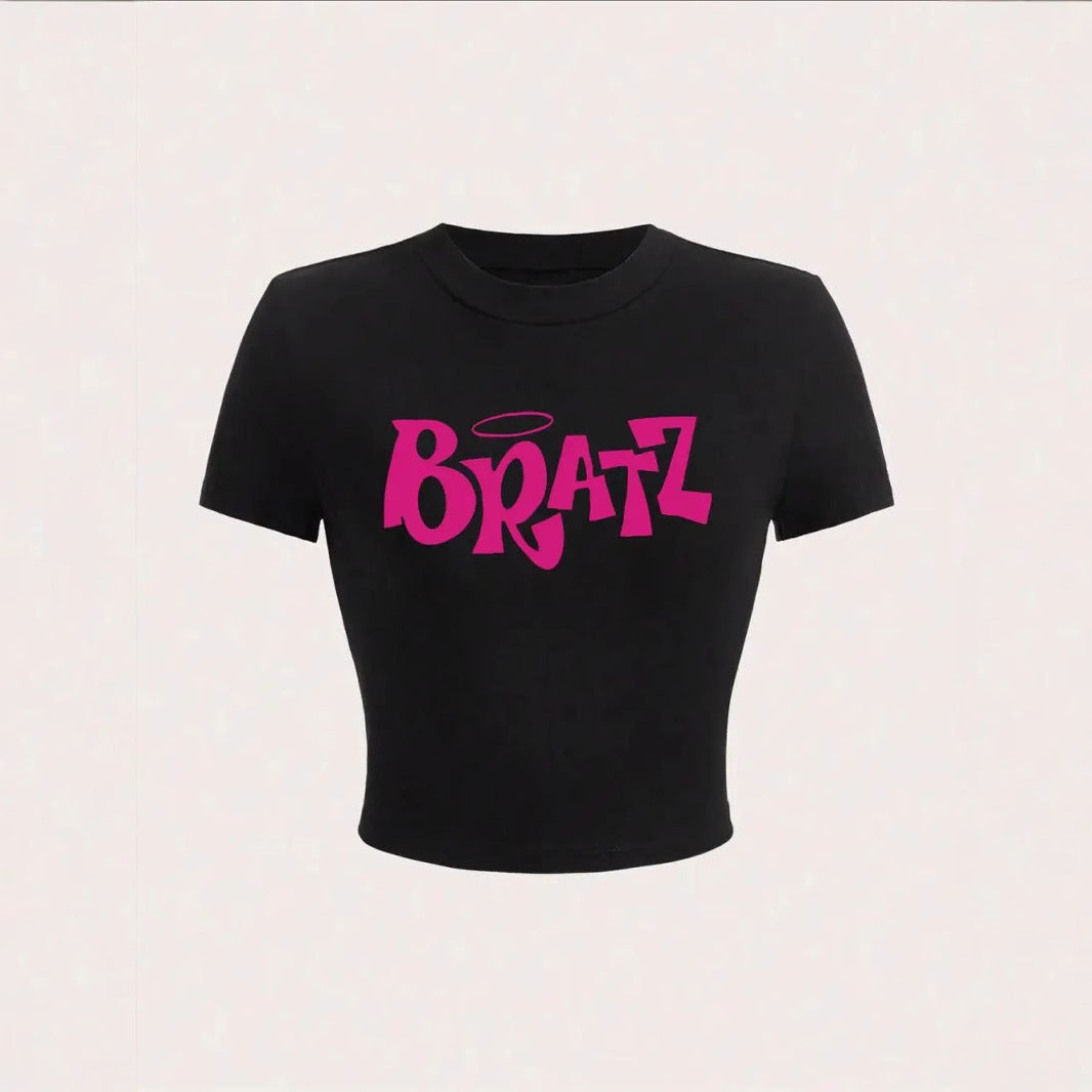 Fashionable summer short letter printed spicy girl casual and comfortable slim fit short sleeved T-shirt top