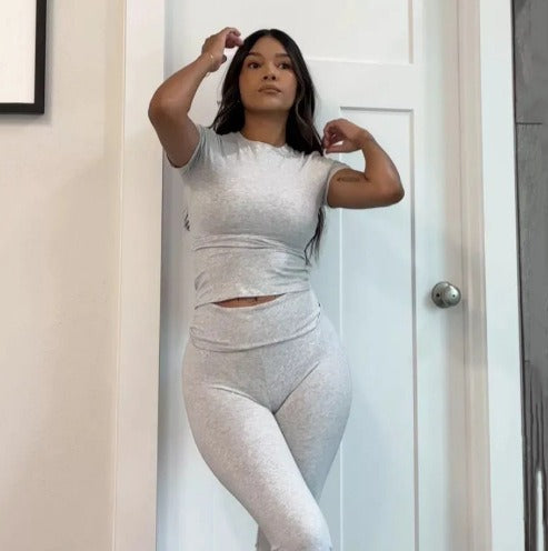 New Fashion Solid Color Comfortable Slimming Low Waist Flare Pants Women's Set