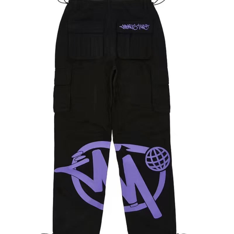 American high street hip-hop printed planet pants, niche fashion brand work pants, loose straight leg casual pants
