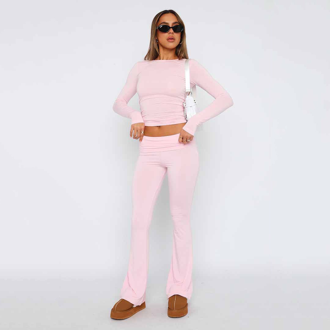 New Fashion Solid Color Comfortable Slimming Low Waist Flare Pants Women's Set