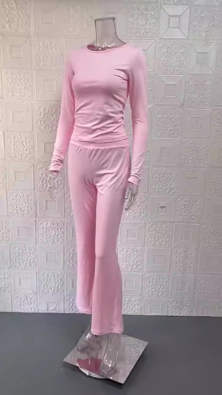 New Fashion Solid Color Comfortable Slimming Low Waist Flare Pants Women's Set