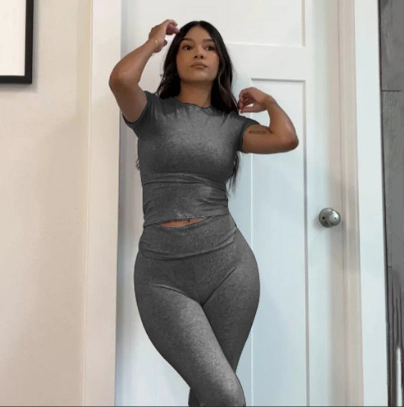 New Fashion Solid Color Comfortable Slimming Low Waist Flare Pants Women's Set